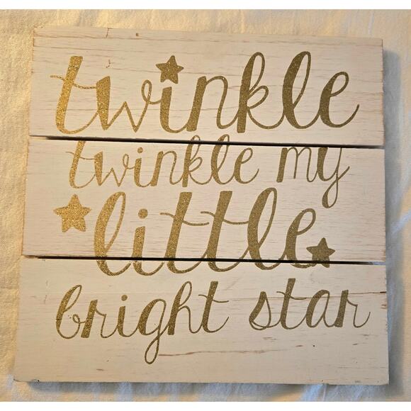 Distressed White Gold Nursey Sign Decor Twinkle Twinkle My Little Bright Star - Picture 1 of 14